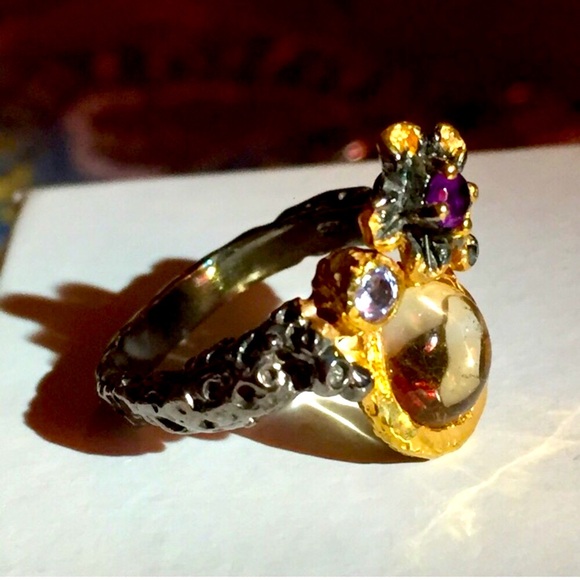 💜NATURAL CITRINE•AMETHYST➕TANZANITE•925K SS RING! - Picture 4 of 8